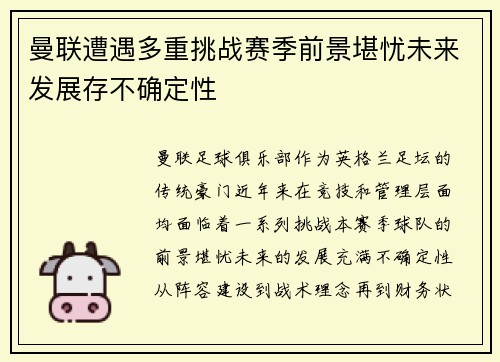 曼联遭遇多重挑战赛季前景堪忧未来发展存不确定性