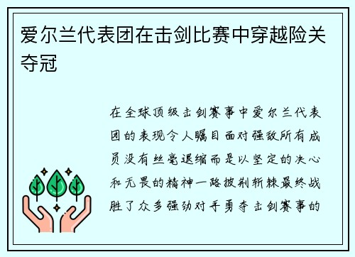 爱尔兰代表团在击剑比赛中穿越险关夺冠