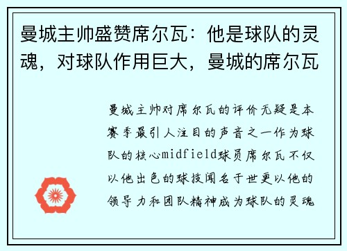 曼城主帅盛赞席尔瓦：他是球队的灵魂，对球队作用巨大，曼城的席尔瓦退役了吗